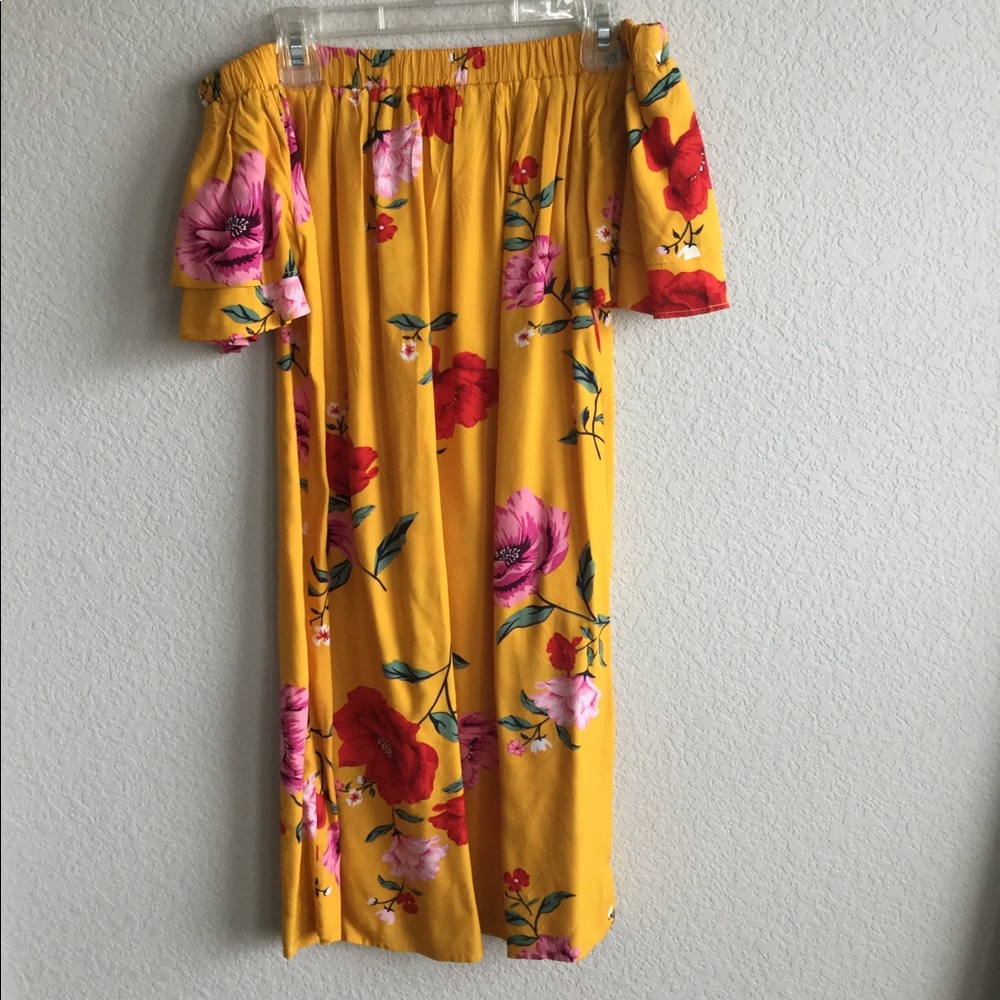 Yellow floral mini strapless dress